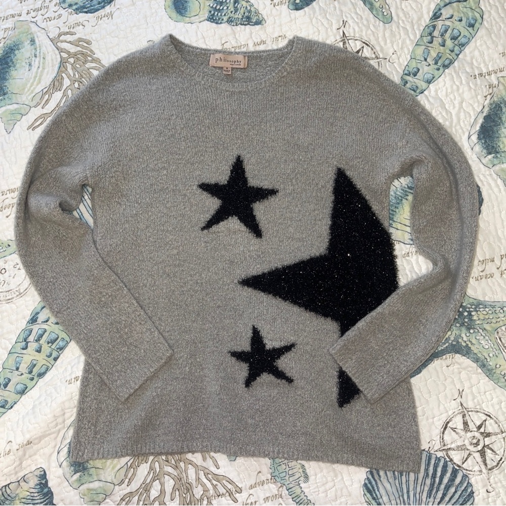 Philosophy Heather Gray Star Pattern Sweater Size S